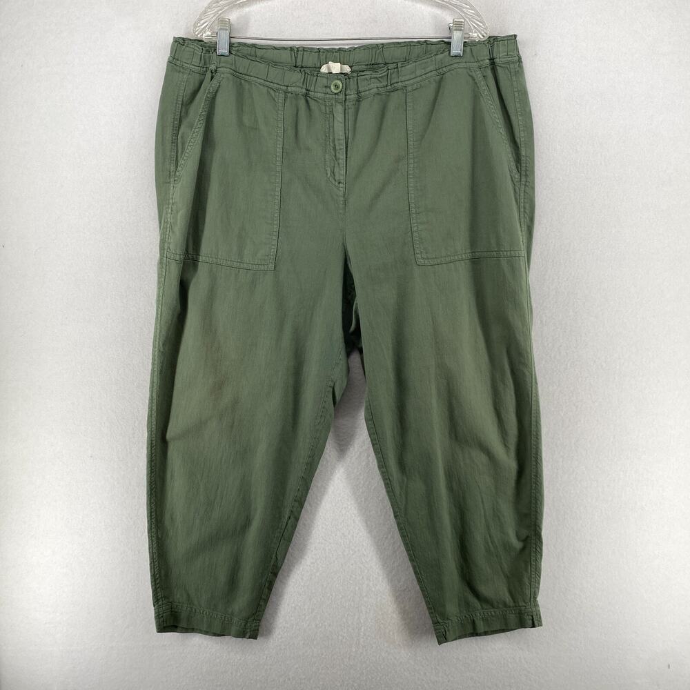 EILEEN FISHER Pants XL Organic Cotton Twill Tapered Cropped Elastic Waist Green